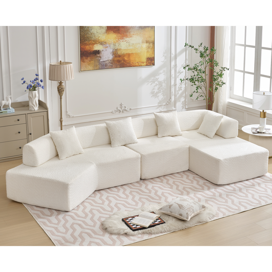 Minimalist 140" L-Shape Couch , 4 Seater , No Assembly Required