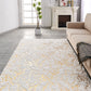 Luxury Machine Washable White Abstract Gold-Gilded Chinchilla Faux Fur Area Rug