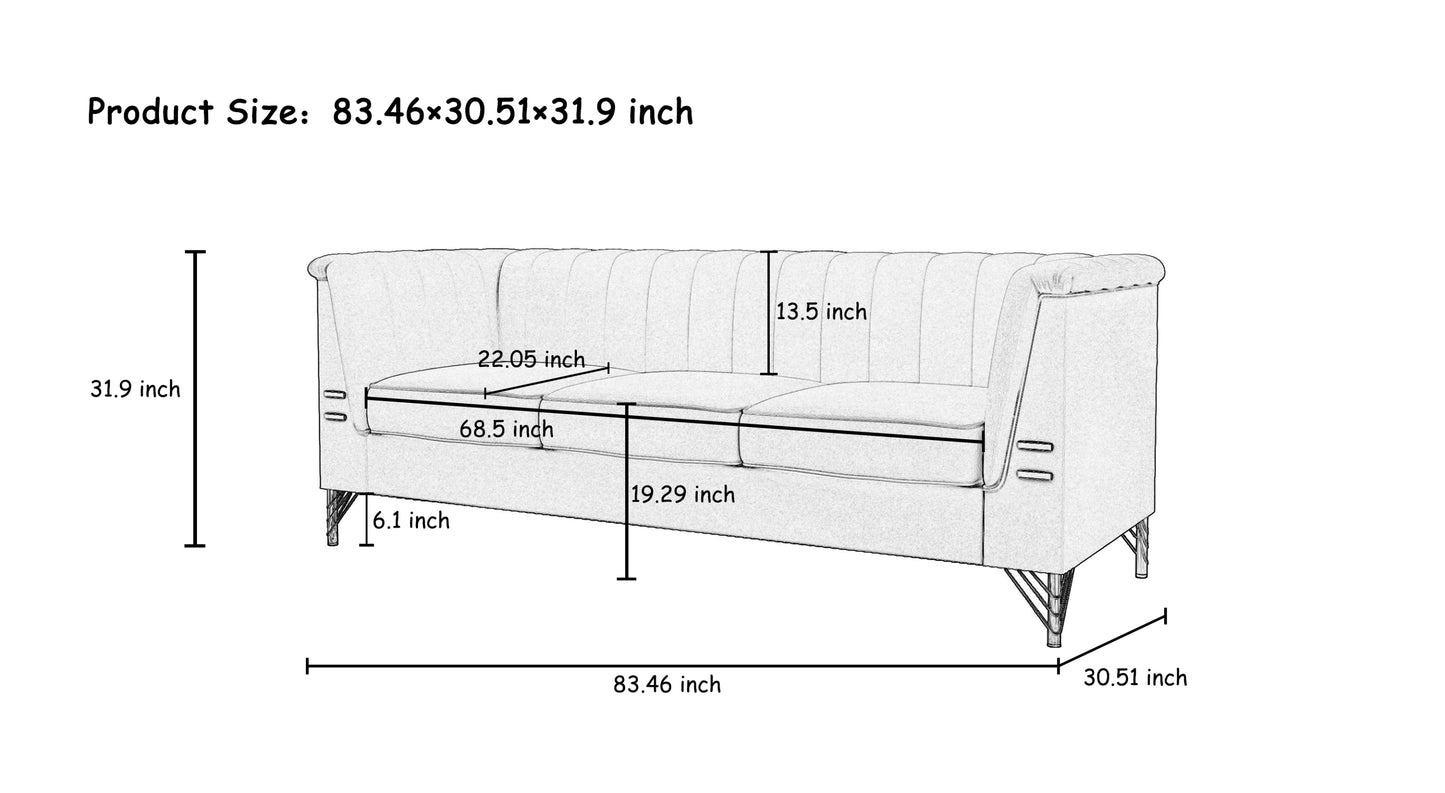 Velvet, 3-Seater Sofa Couch with Golden Metal Legs