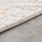 Luxury Machine Washable White Abstract Gold-Gilded Chinchilla Faux Fur Area Rug