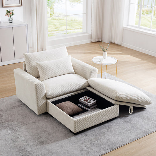 Corduroy Modular Sofa with Storage Ottoman