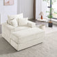 Corduroy Armchair & Ottoman Set - Plush Comfort with Cup Holder & Storage