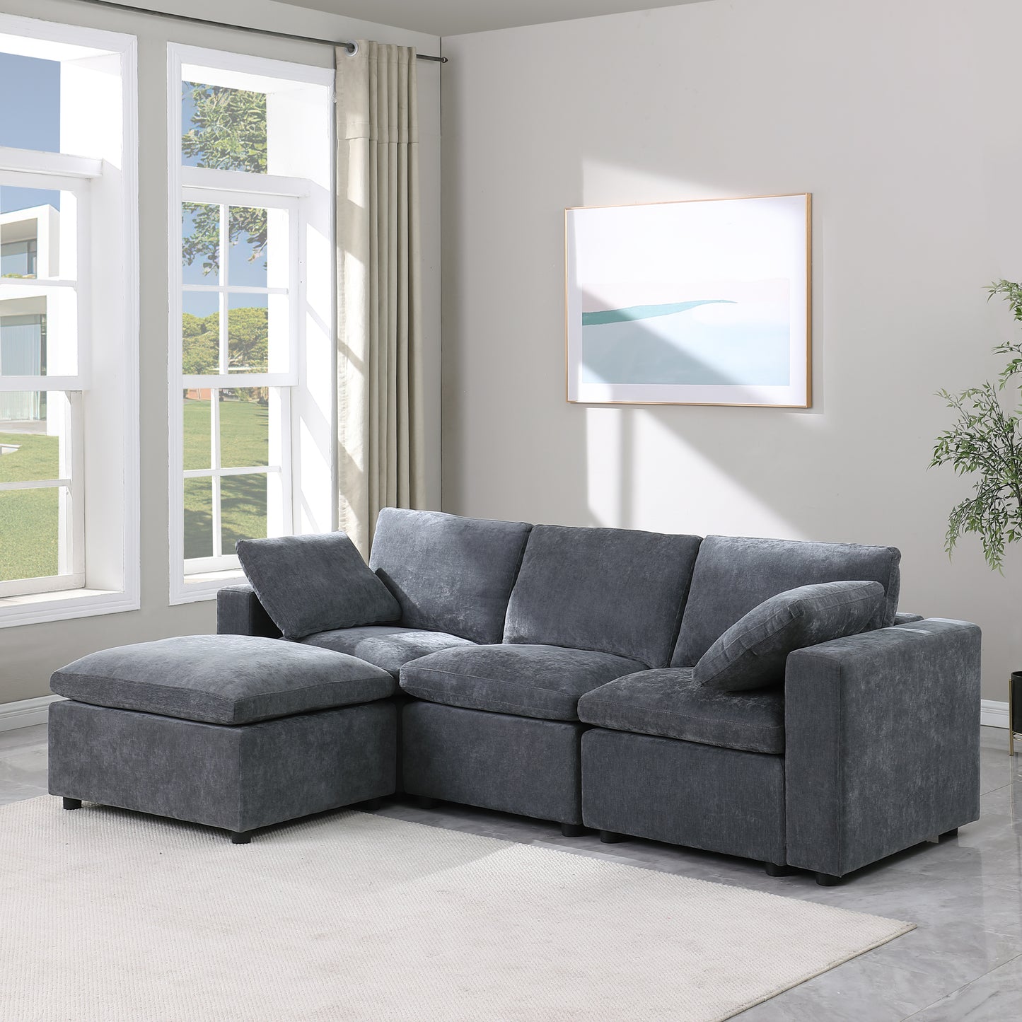 Modular Sectional Sofa with Reversible Chaise and Ottomans - 4-Seat