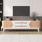 Rattan TV Stand for TVs up to 75'', Modern Farmhouse Media Console, Entertainment Center with Solid Wood Legs, TV Cabinet for Living Room,Home Theatre