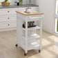 Kitchen island rolling trolley cart with Adjustable Shelves and towel rack rubber wood table top