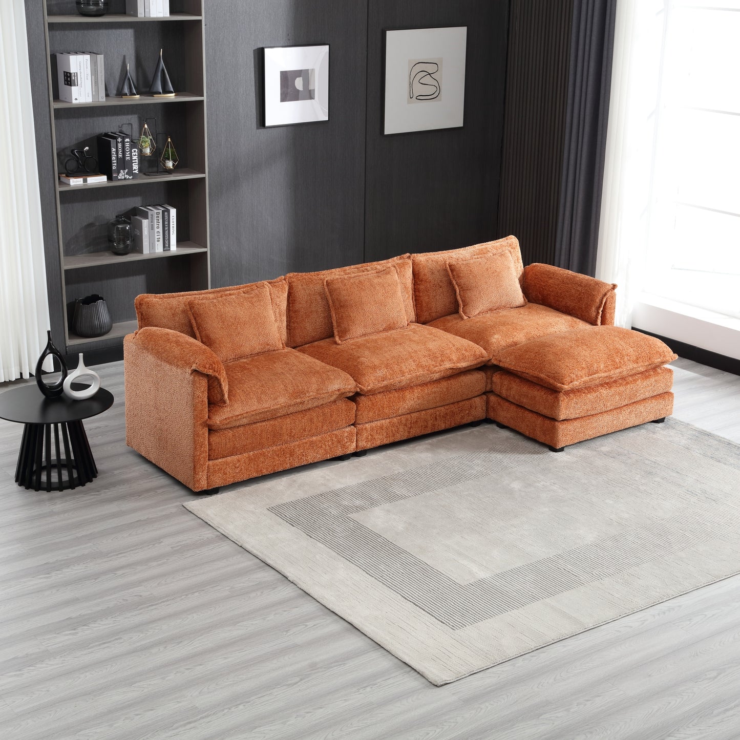 Oversized Boucle Fabric L-Shape Sectional - Movable Pedals with Detachable Armrests