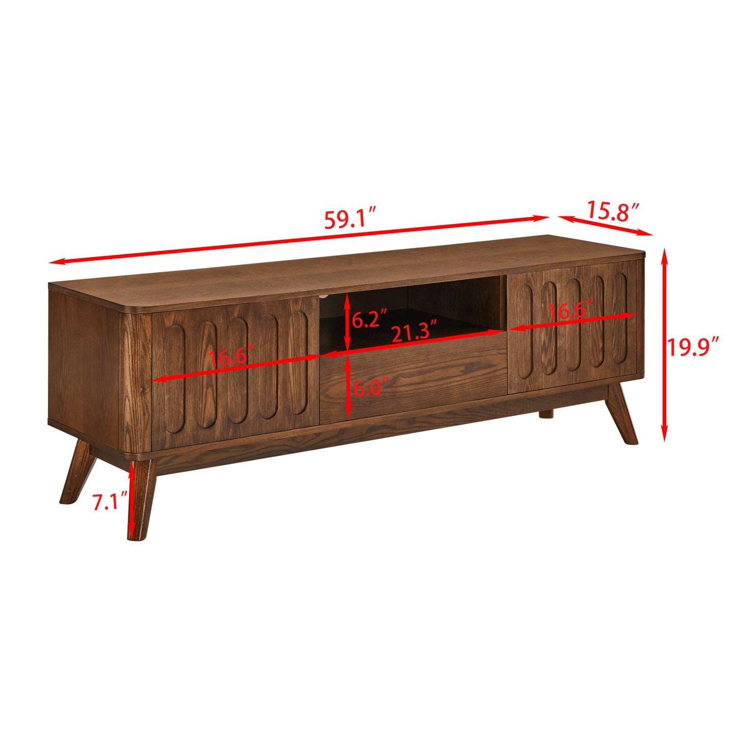 Mid Century Modern Fluted TV Stand with storage For up to 65" TV's