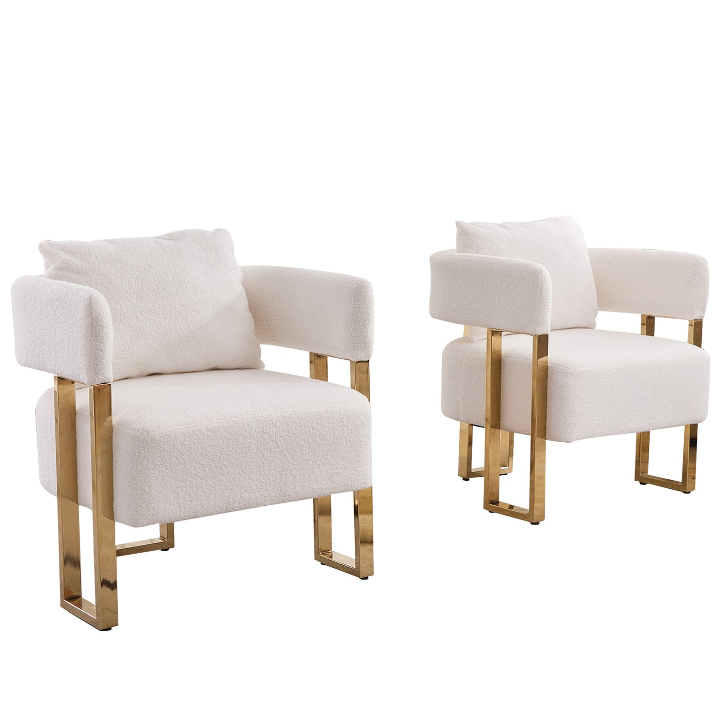 Modern Decorative Side Chair with Gold Metal Legs - 2PCS White