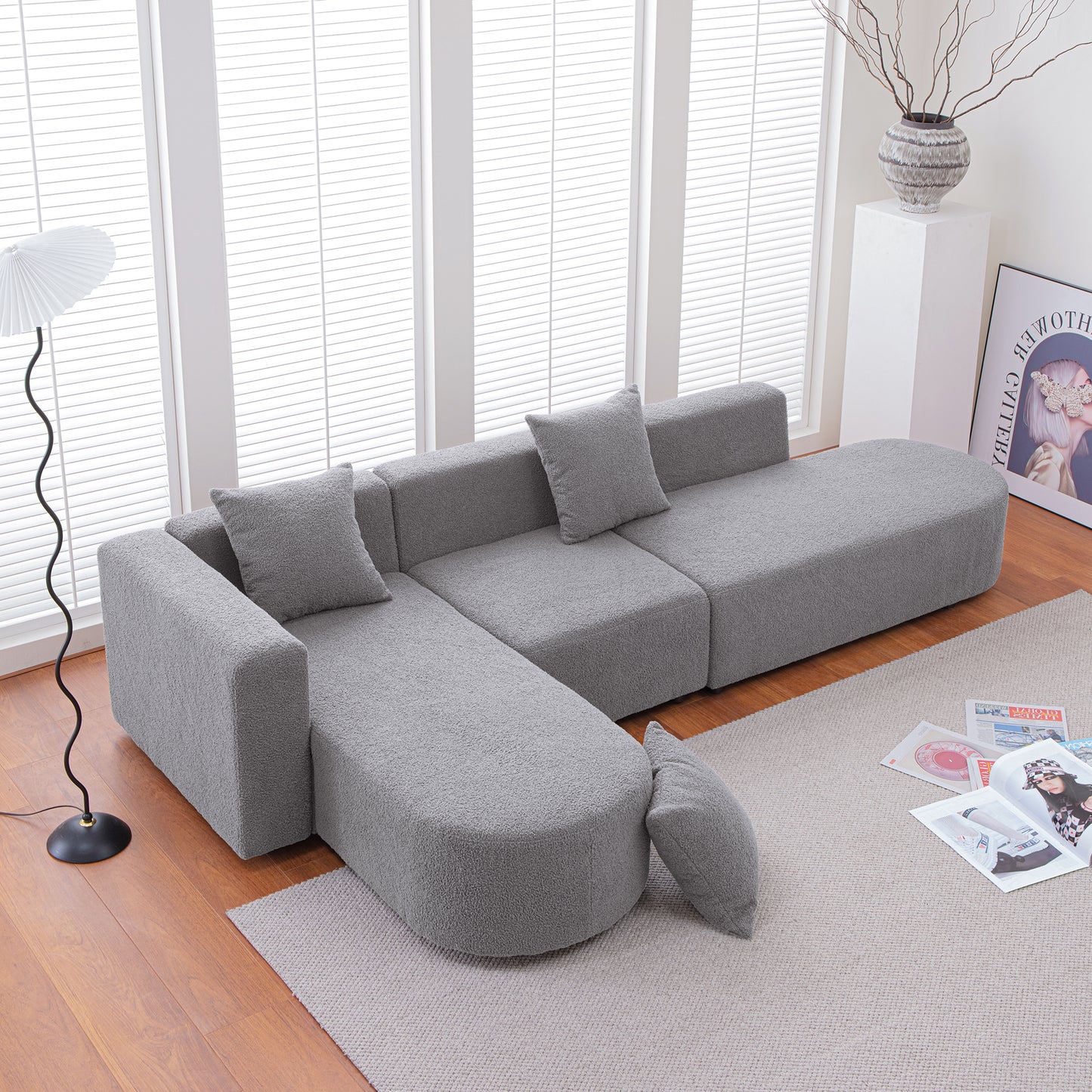 Modern  L shape boucle Sofa with curved seat (facing left)