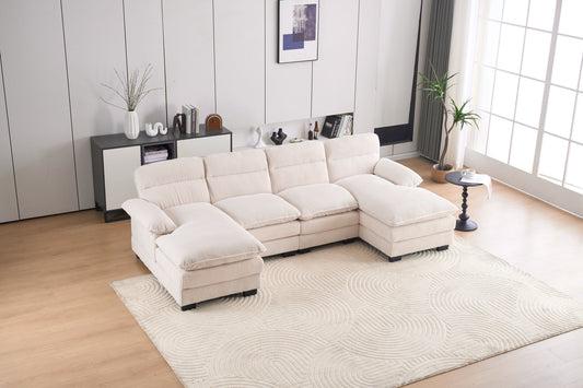 U-Shape Modular Corduroy Sofa - 2 Single Seats & 2 Chaises for Ultimate Comfort