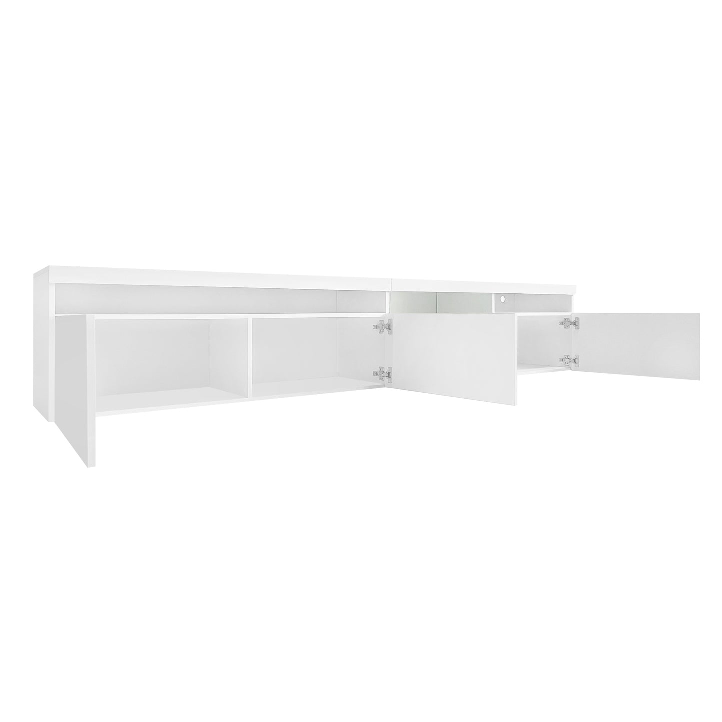 ON-TREND Unique Design TV Stand with 2 Glass Shelves, Ample Storage Space Media Console for TVs Up to 105", Versatile TV Cabinet with LED Color Changing Lights for Living Room, White