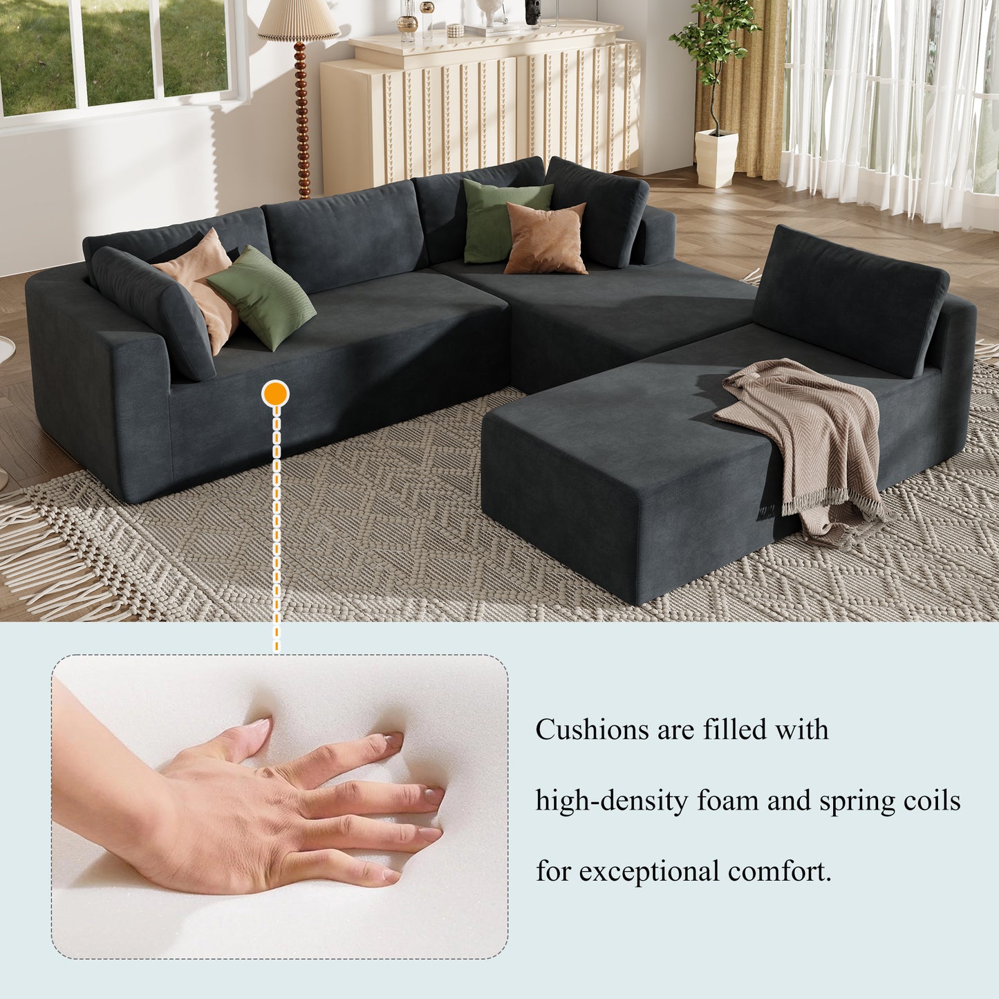 Modern Large Modular 3 Piece Sectional Sofa