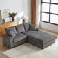 Corduroy 3-Seater Gray Sofa with Ottoman, Storage, & Cup Holders