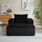 Corduroy Lounge Chair & Footrest – Fluffy Sleeper Sofa for Modern Comfort, Black