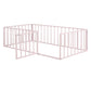 Girls, Twin Size Metal Floor Bed Frame with Fence & Door