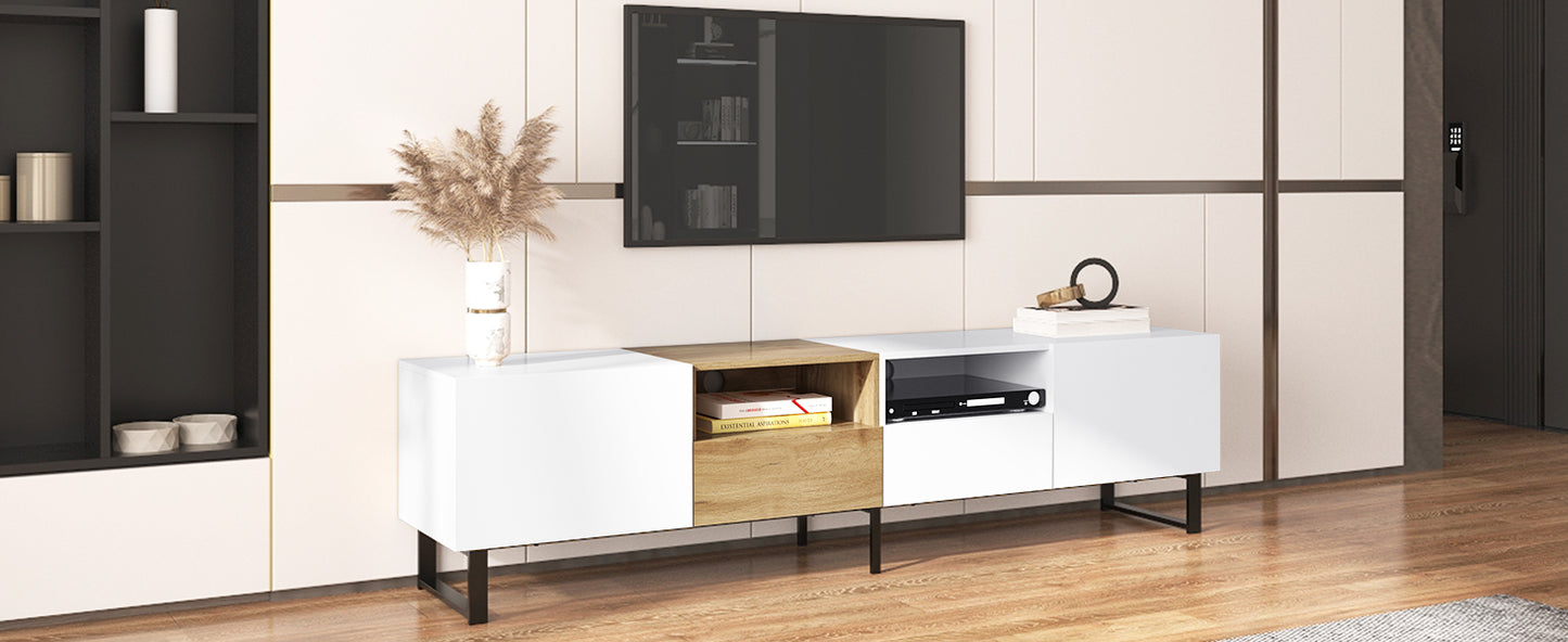 Modern TV Stand with 2 Cabinets & Open Storage Compartment for up to 85'' TV's