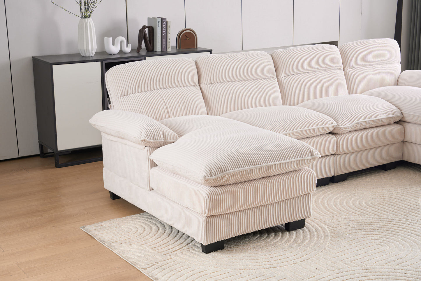 U-Shape Modular Corduroy Sofa - 2 Single Seats & 2 Chaises for Ultimate Comfort