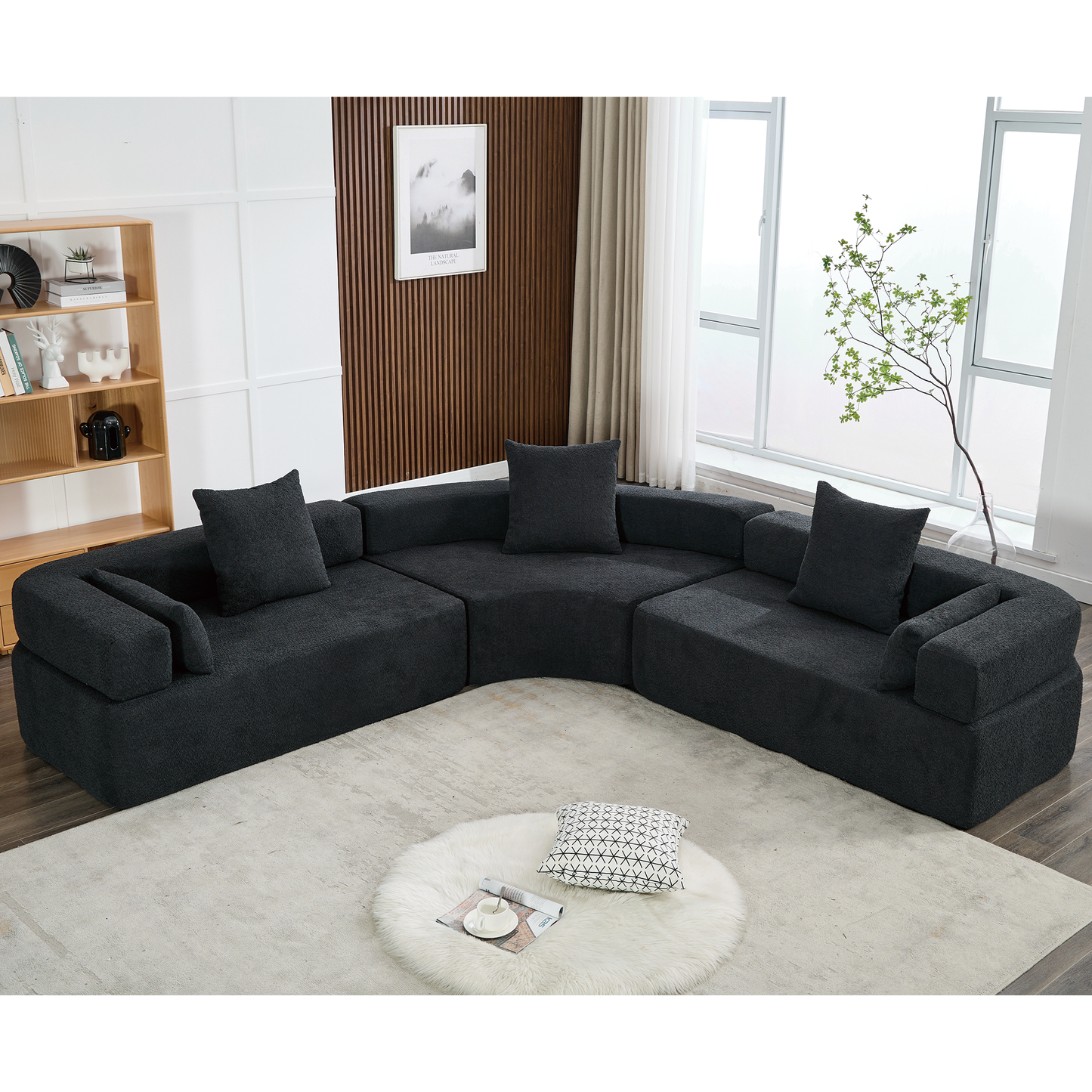 Oversized Semicircular Modular Sofa, Black