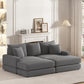 Corduroy 3-Seater Sofa with Dual Ottomans & Plush Pillows