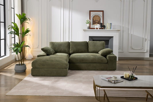 Corduroy Modular L-Shaped Sectional, Army Green