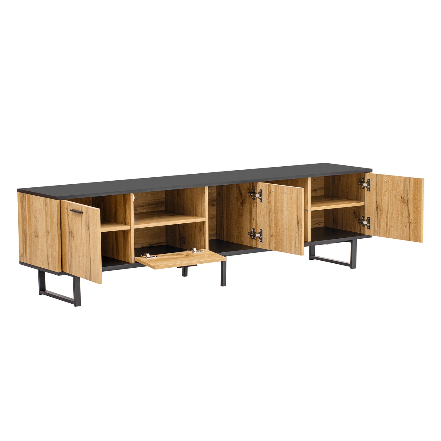 Modern TV Stand with 4 Cabinets & Open Shelves, for up to 80'' TV's