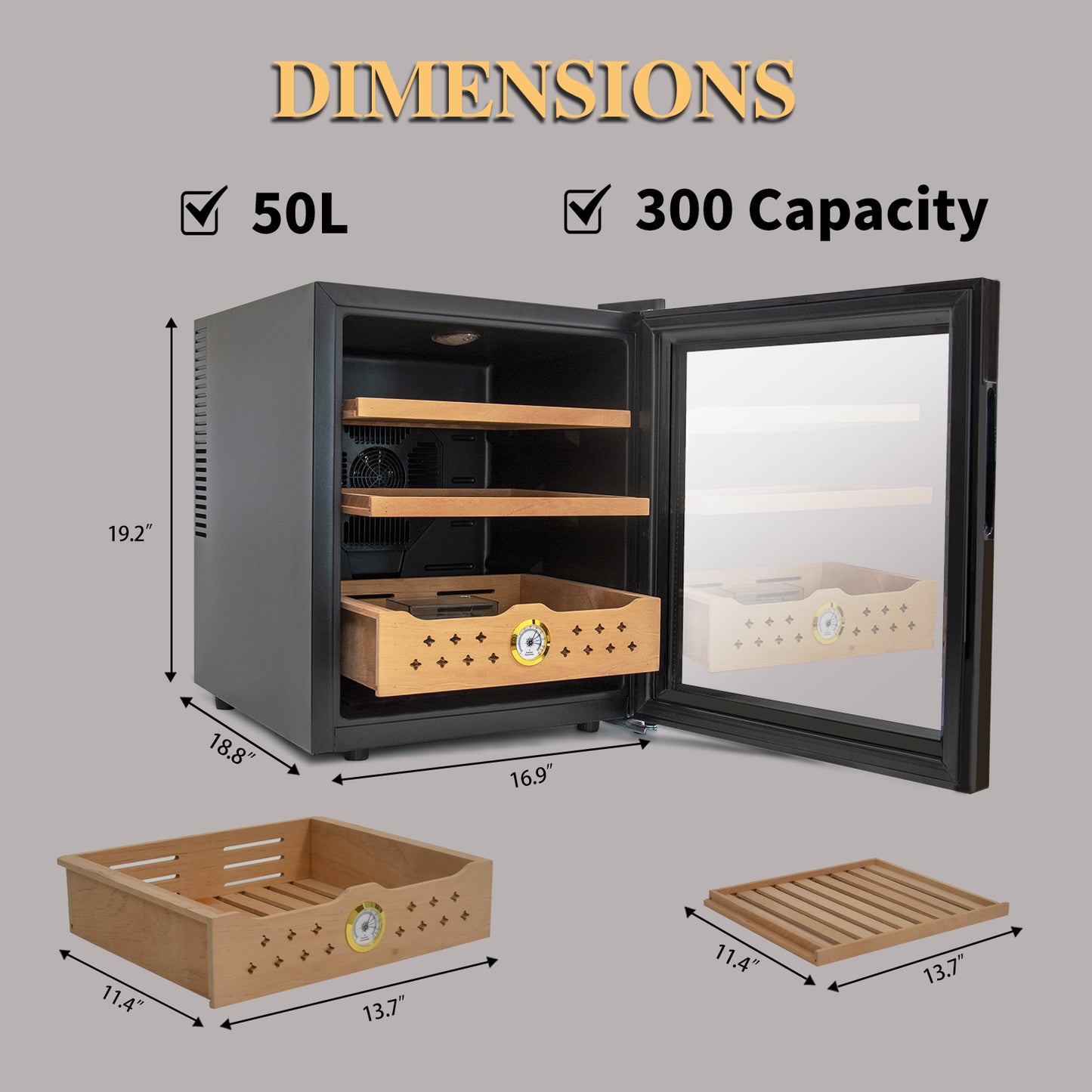 50L Cigar Humidors with Cooling and Heating Function , 300 Counts Capacity Cigar Humidor Humidifiers with Constant Temperature Controller, Father's Day Gift for Men