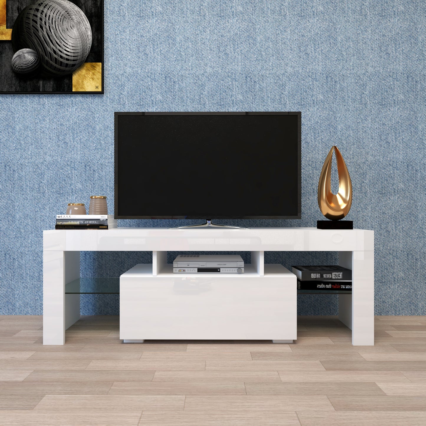 Large Entertainment TV Stand with LED Light TV Cabinet