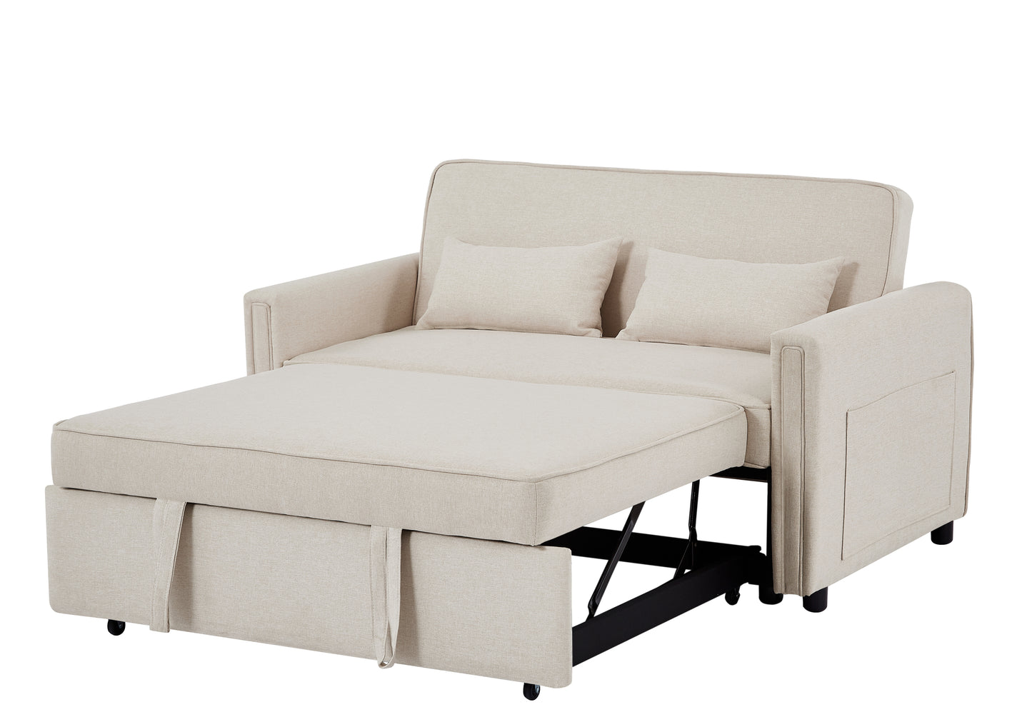 Modern Linen Loveseat Sleeper Sofa with Adjustable Backrest & Pull-Out Bed with 2 Lumbar Pillows