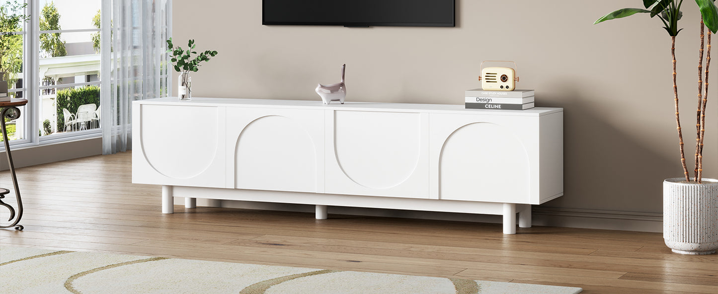 ON-TREND Graceful TV Stand with Arch Cabinets for TVs Up to 78'', Minimalist Entertainment Center with Solid Wood Legs, Practical Media Console with Adjustable Shelves for Living Room, White