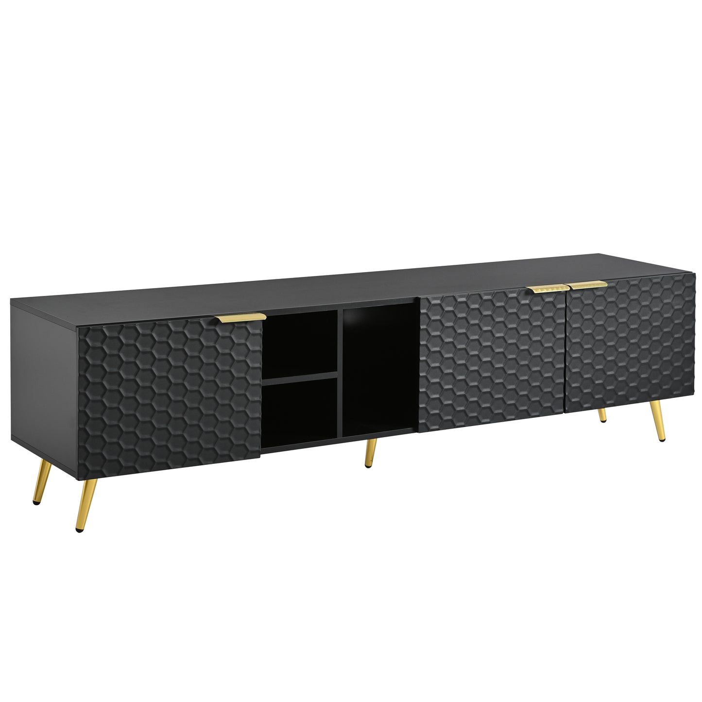 Modern Minimalist Geometric TV Cabinet with Metal Handles and Gold Legs for Up to 80'' TV's