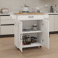 Kitchen island rolling trolley cart with Adjustable Shelves & towel rack & seasoning rack rubber wood table top-White