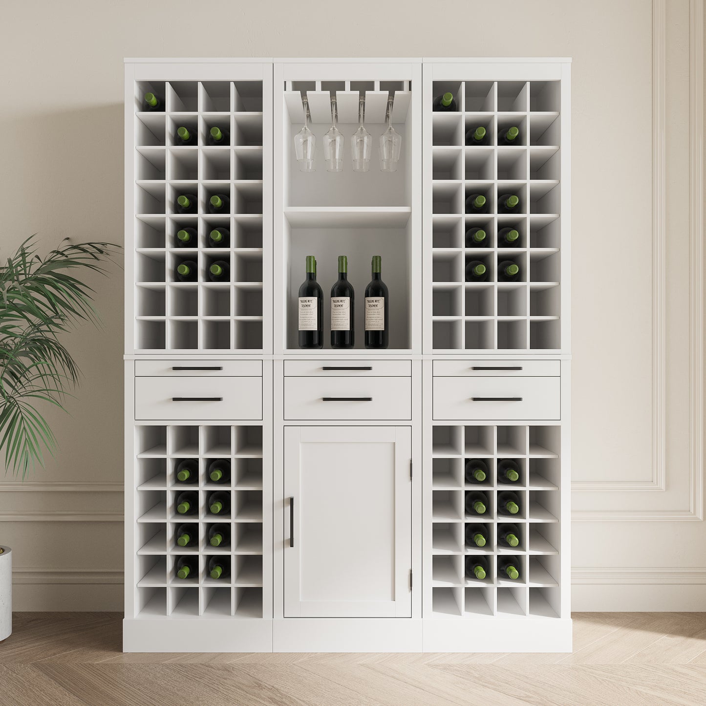 Brown walnut color modular wine bar Cabinet with Storage Shelves with Hutch for Dining Room