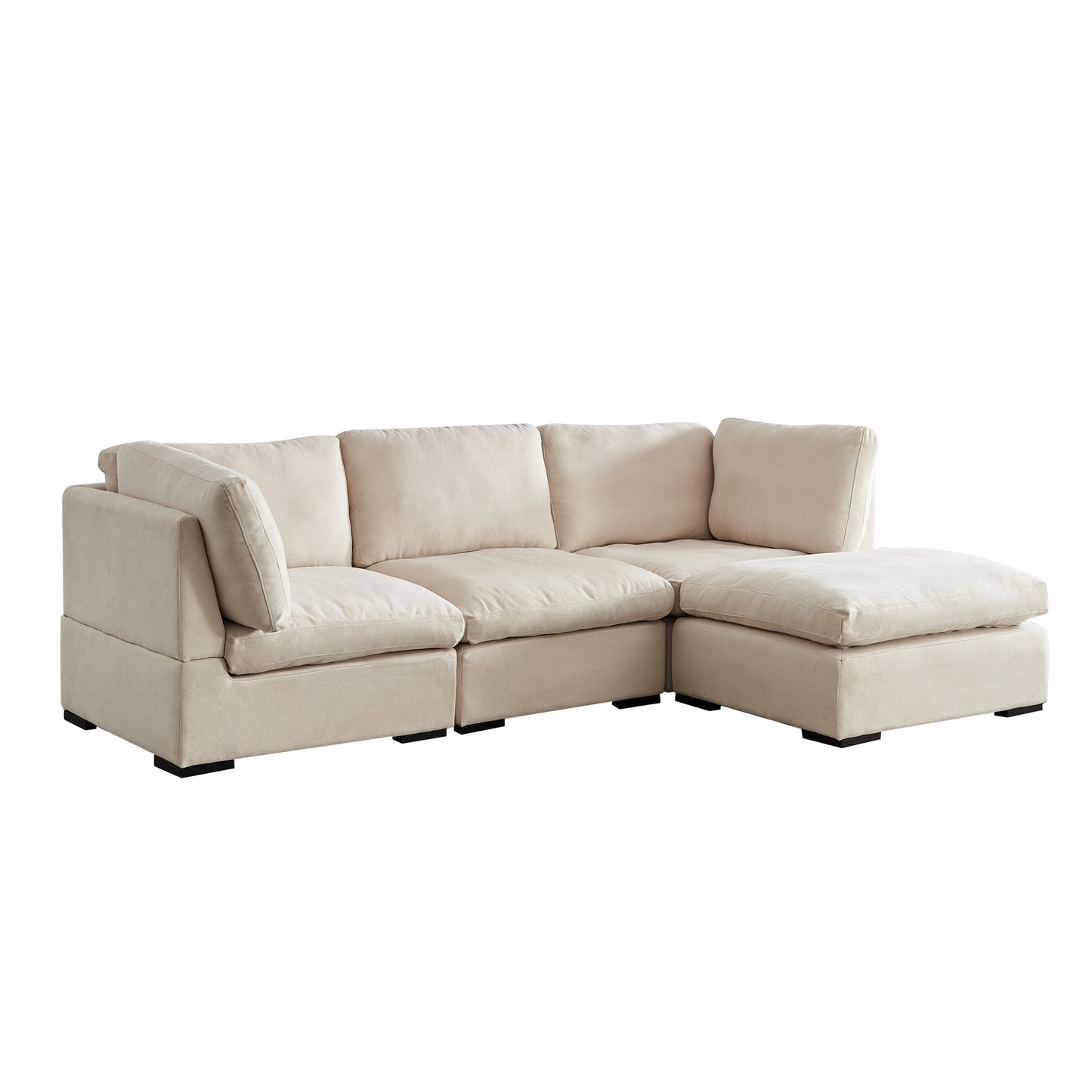 L Shape Modular Soft Fabric Sofa Filled with Down (Beige)