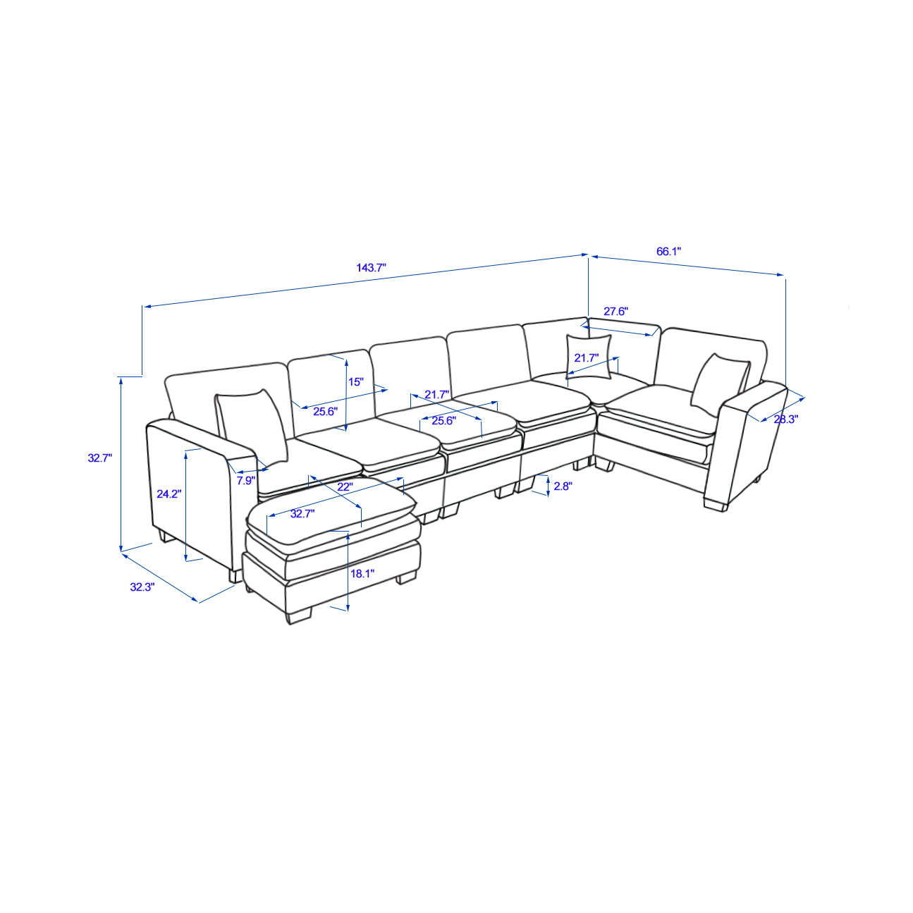 L Shaped 6-Seat Sofa Couch with Chaise Sectional