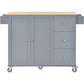 Rolling Mobile Kitchen Island with Solid Wood Top and Locking Wheels,52.7 Inch Width,Storage Cabinet and Drop Leaf Breakfast Bar,Spice Rack, Towel Rack & Drawer (Grey Blue)