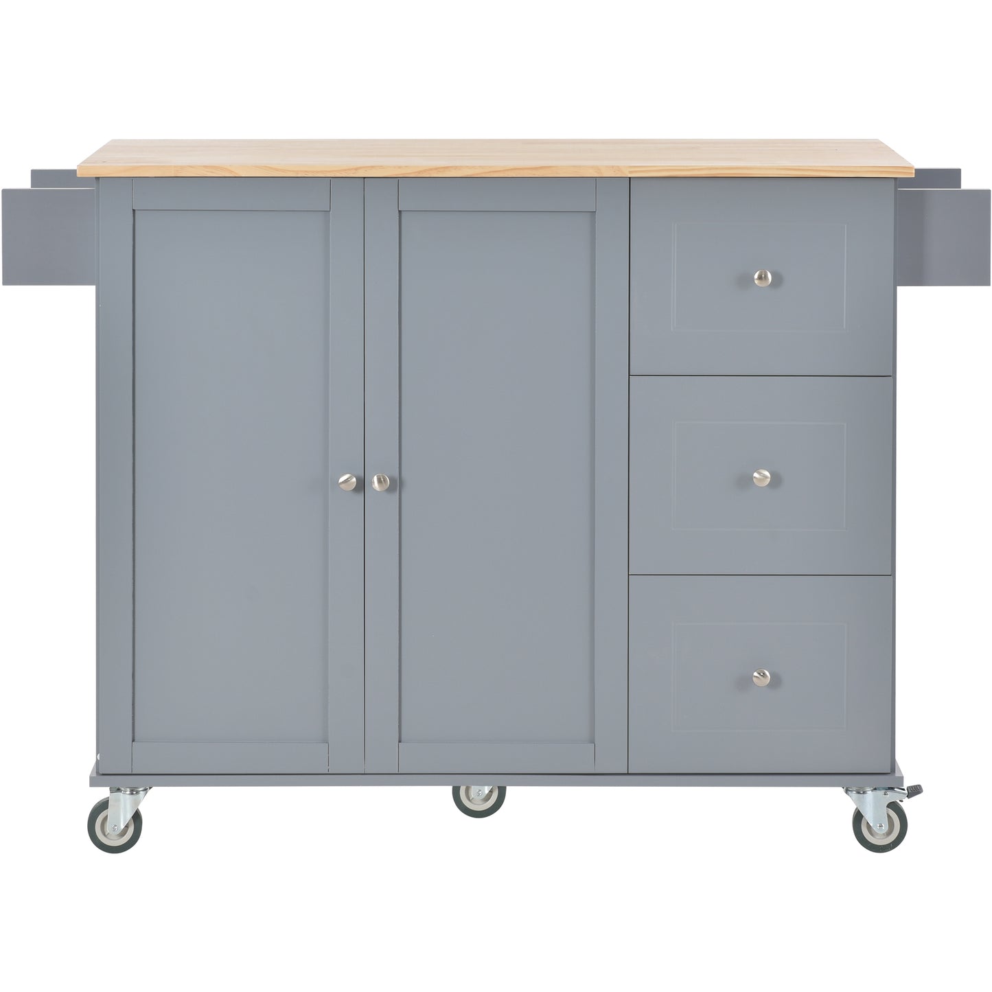 Rolling Mobile Kitchen Island with Solid Wood Top and Locking Wheels,52.7 Inch Width,Storage Cabinet and Drop Leaf Breakfast Bar,Spice Rack, Towel Rack & Drawer (Grey Blue)