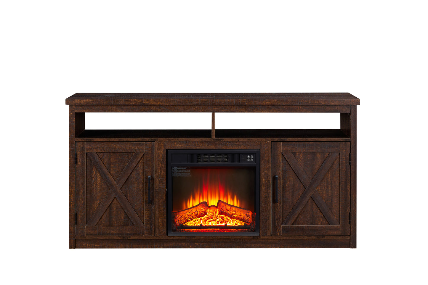 Farmhouse Barn Door Entertainment Console with 18'' Fireplace Insert & Storage for up to 65" TV's