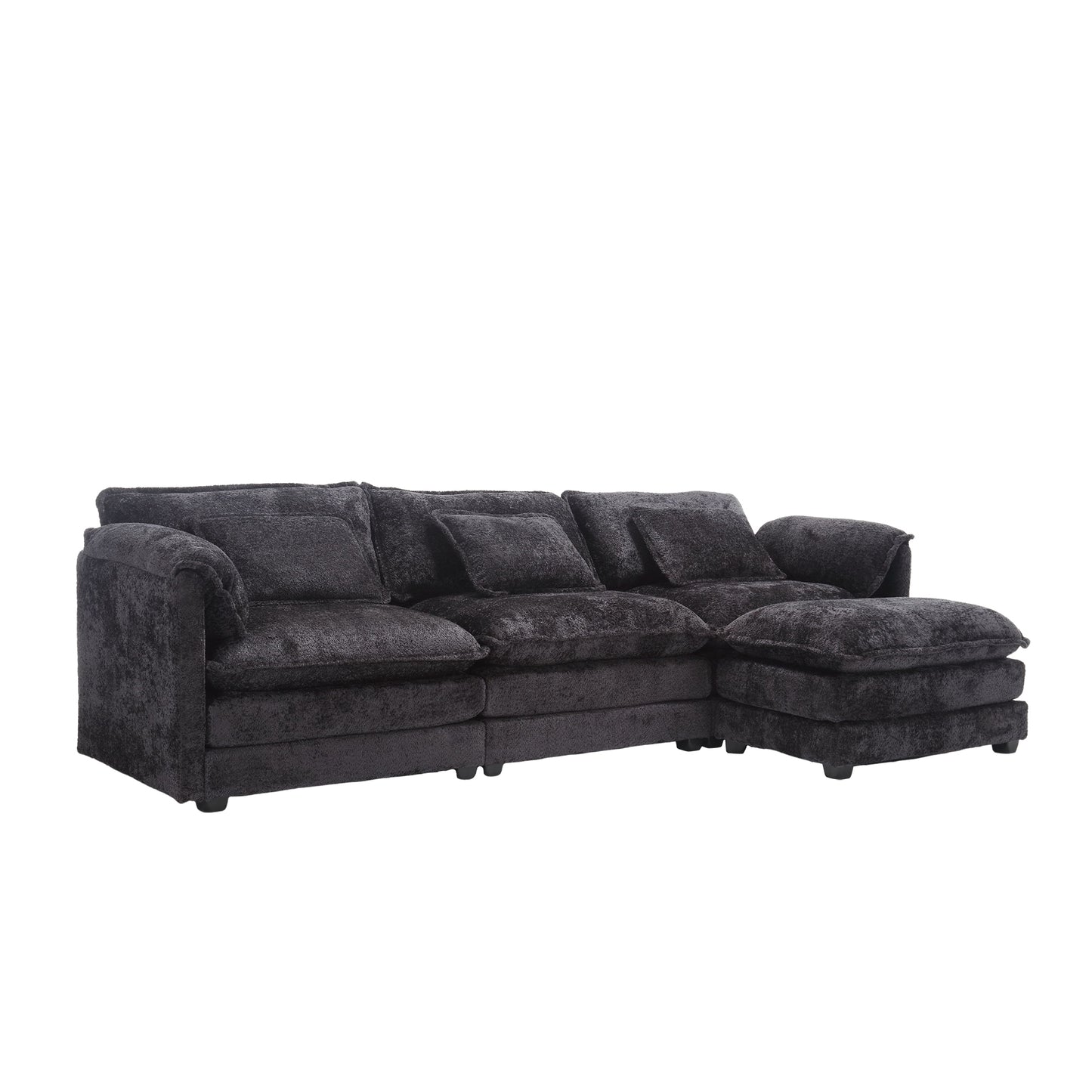 Oversized Boucle Fabric L-Shape Sectional - Movable Pedals with Detachable Armrests