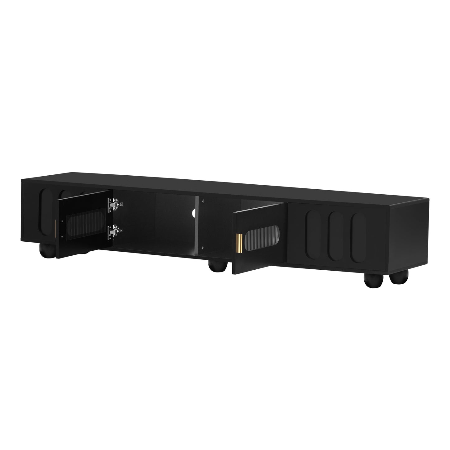 U-Can Modern TV Stand for TVs up to 80 Inches, Entertainment Center with Glass Door, 2 Drawers and Cabinets, Wood TV Storage Cabinet with Solid Wood Legs and Metal Handles for Living room