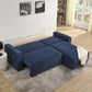 Modular L Shaped Corduroy Upholstered 3 Seater Sofa Bed with Storage, Blue