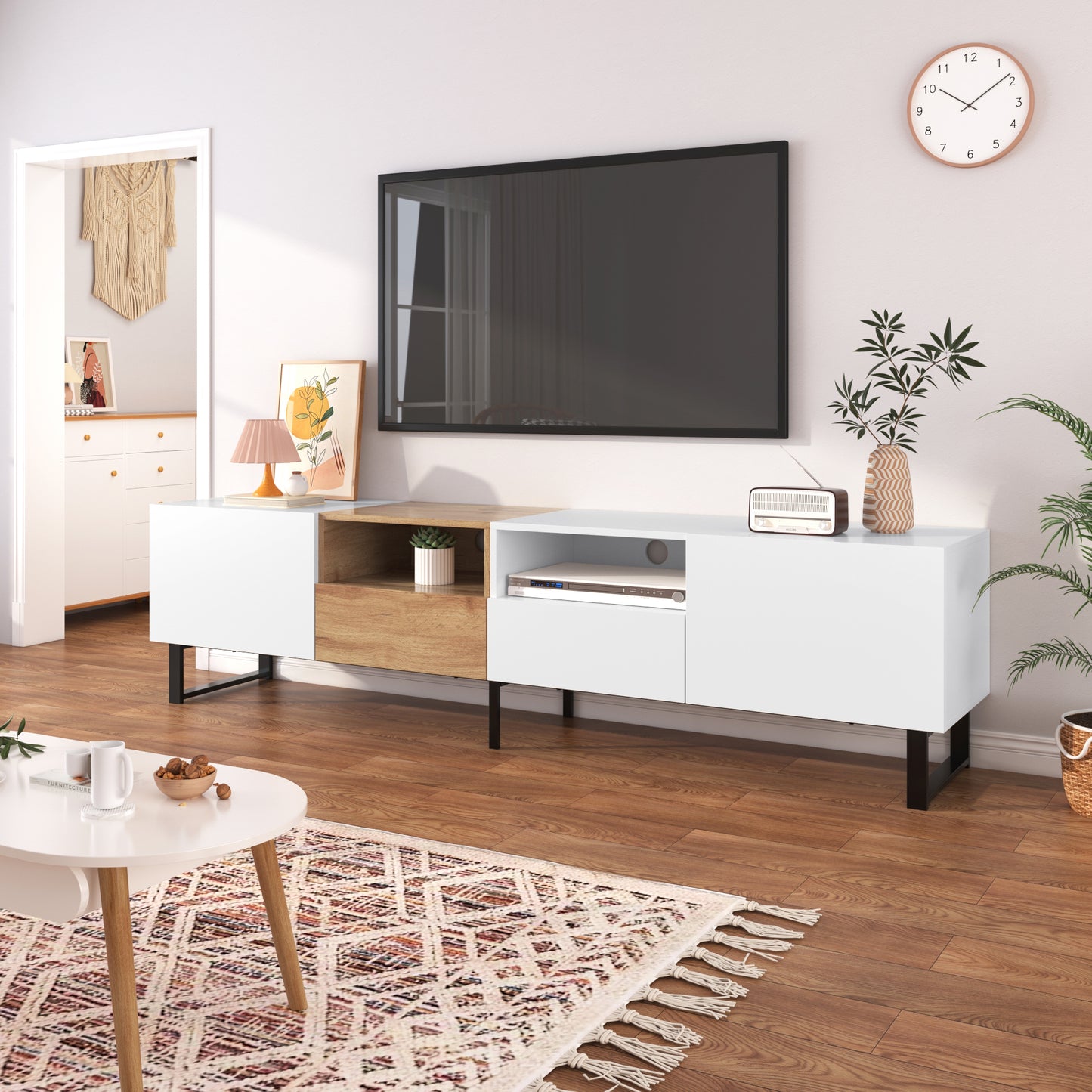 Modern TV Stand with 2 Cabinets & Open Storage Compartment for up to 85'' TV's