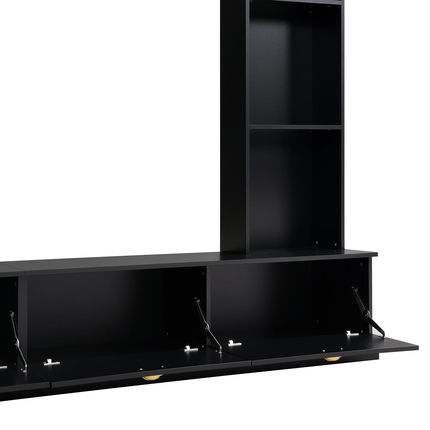 ON-TREND Large Wall Unit Entertainment Center with Bookshelves for TVs Up to 78'', Modern TV Console with Cabinets and Open Shelves, 4-in-1 TV Stand with Golden Handles, Black, 104.2''W*81.2''H