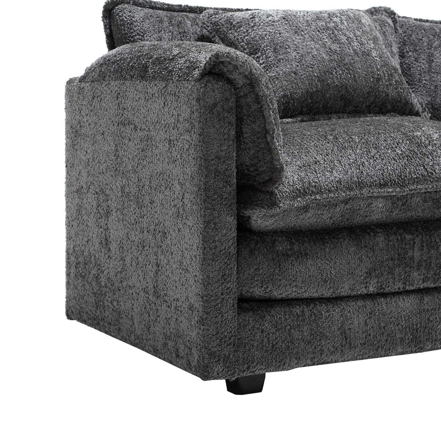 Oversized Boucle Fabric L-Shape Sectional - Movable Pedals with Detachable Armrests