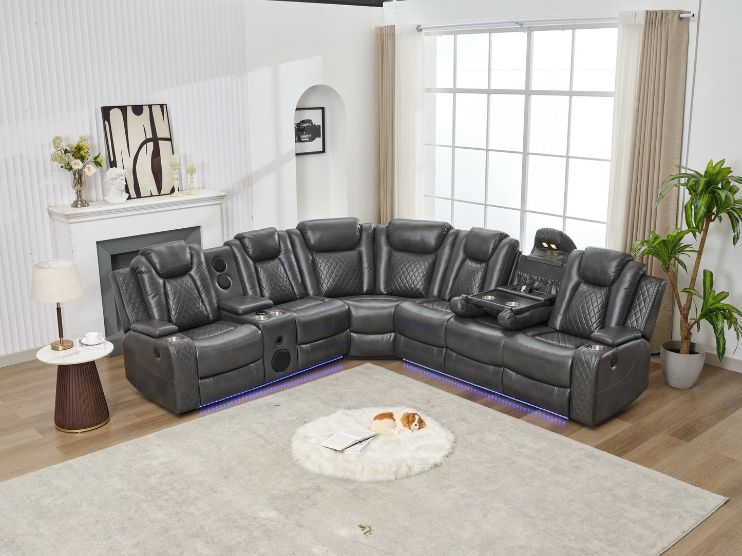 M071 Power reclining Sectional Sofa W/speaker / LED strip GREY color