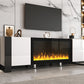 ON-TREND Modern TV Stand with 34.2" Non-heating Electric Fireplace, High Gloss Entertainment Center with 2 Cabinets, Media Console for TVs up to 78", White