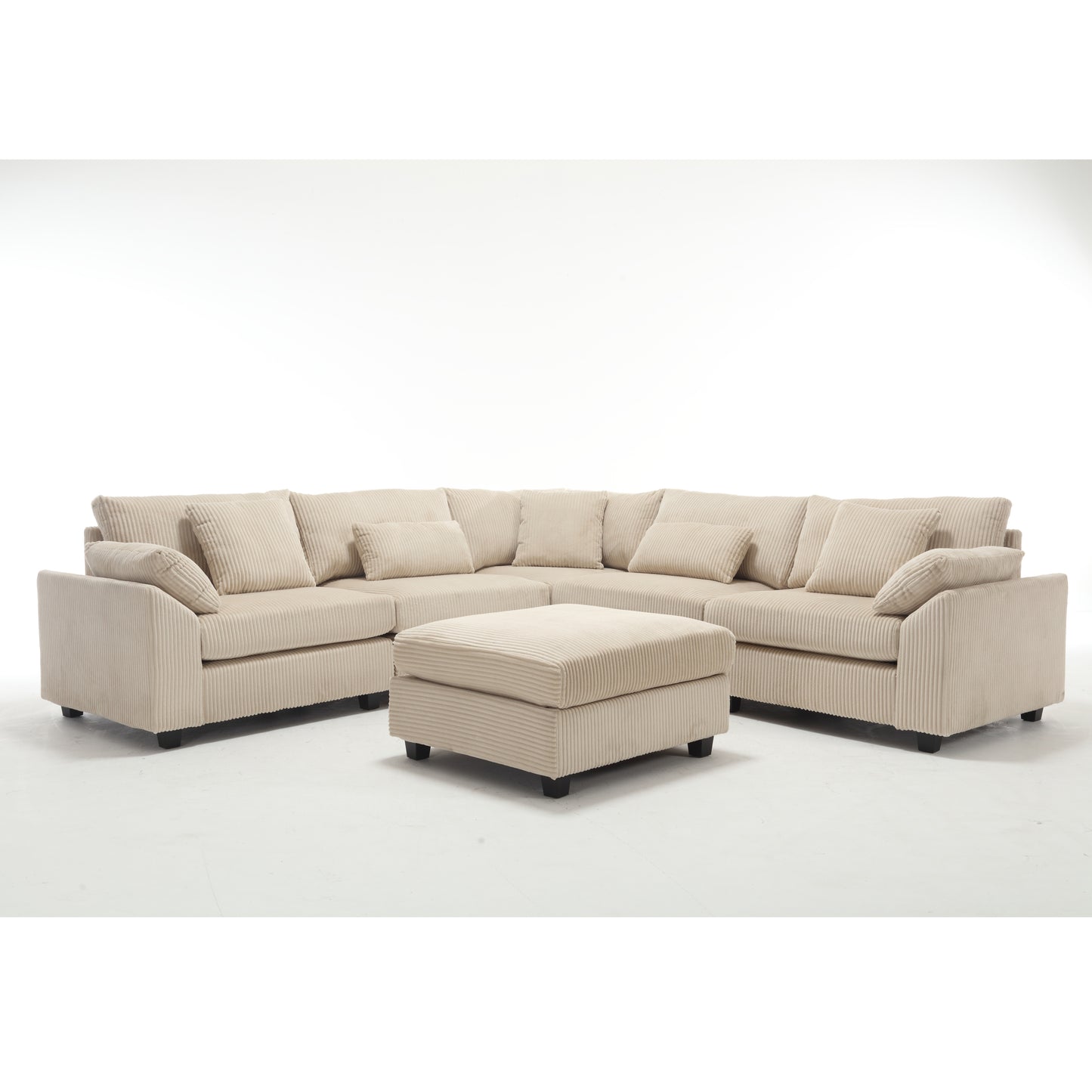 Oversized Corduroy Cloud Sectional Sofa with Plush Ottoman