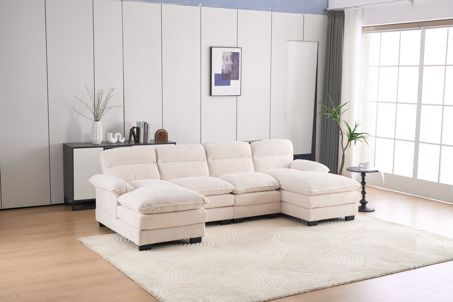 U-Shape Modular Corduroy Sofa - 2 Single Seats & 2 Chaises for Ultimate Comfort