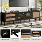 Rattan TV Stand with 3 Cabinets & 2 Drawers, Rattan-inspired Media Console Table for TVs up to 80'', LED Light Entertainment Center, TV cabinet for Living room, Bedroom, Home Theatre