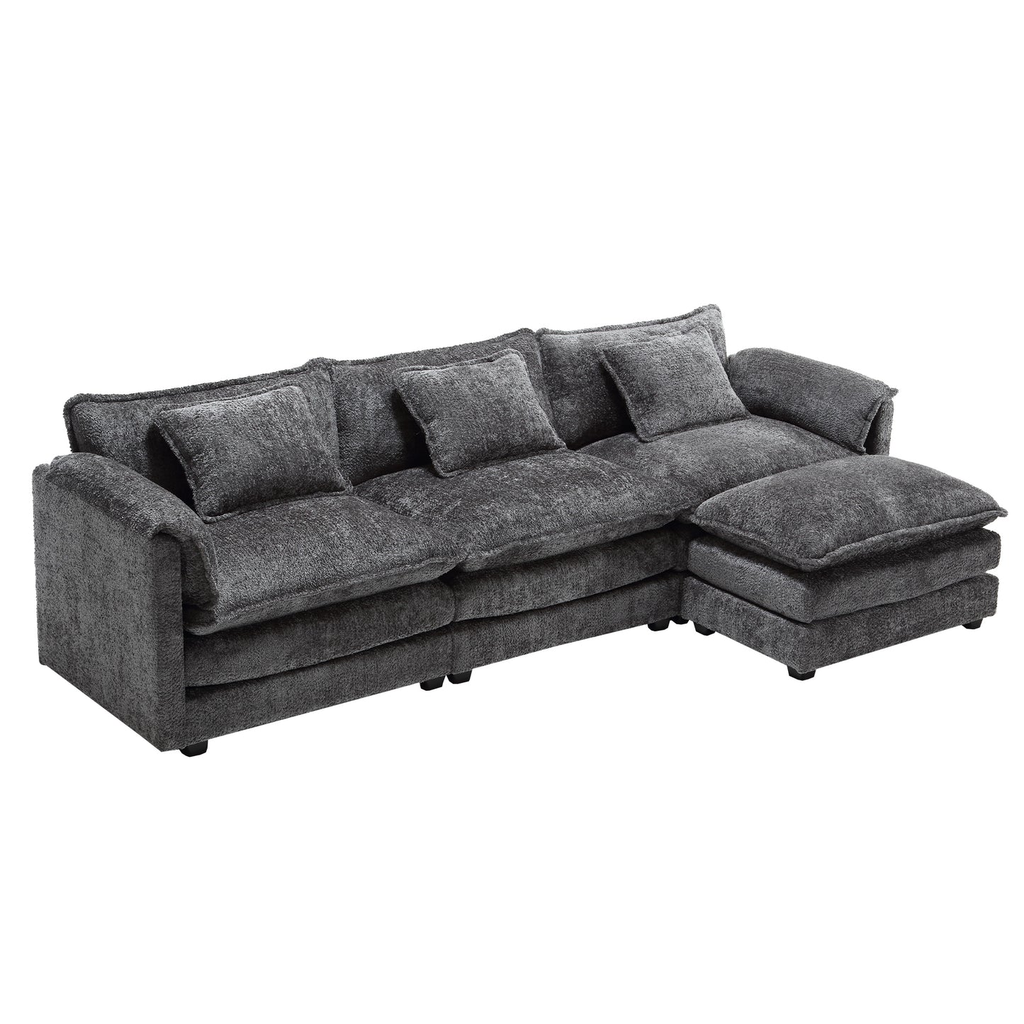 Oversized Boucle Fabric L-Shape Sectional - Movable Pedals with Detachable Armrests