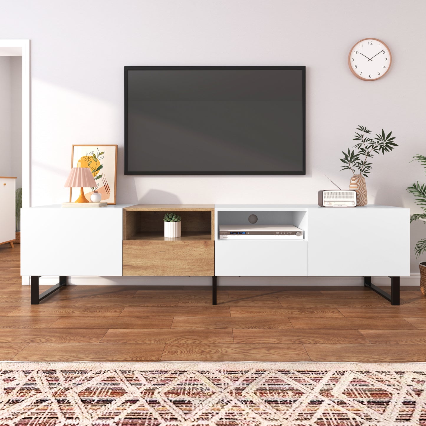 Modern TV Stand with 2 Cabinets & Open Storage Compartment for up to 85'' TV's